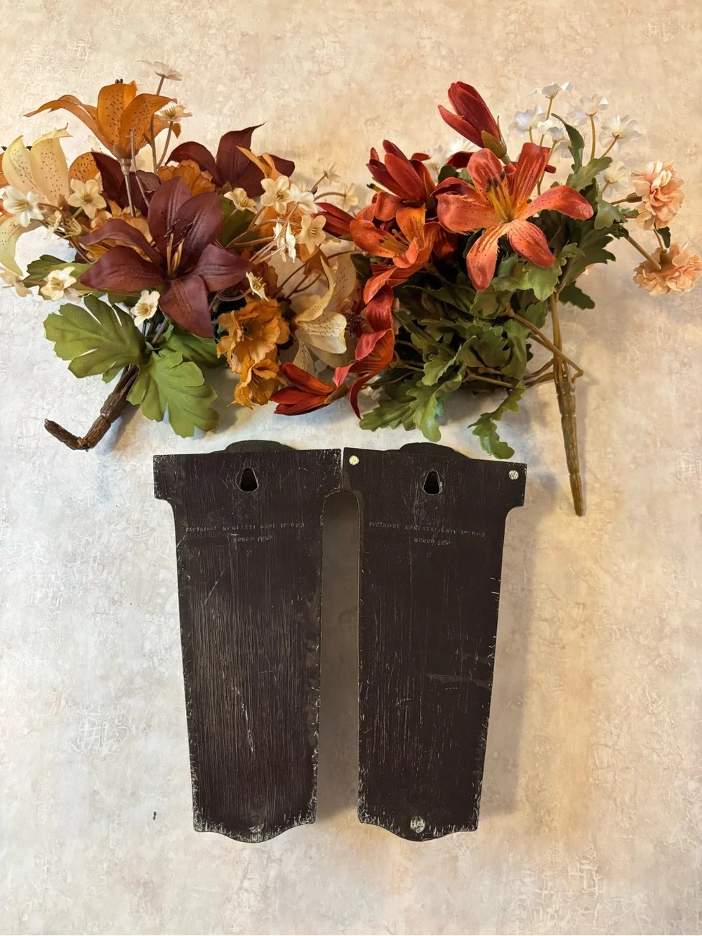 Vintage Homco Decorative Wall Sconces with Autumn Floral Arrangement
